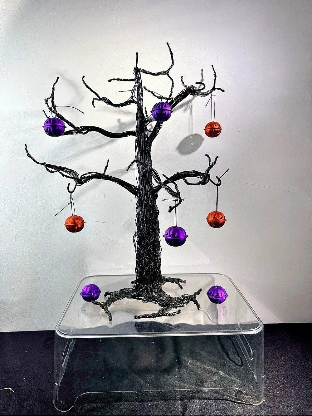Halloween Black Tree Decor with Purple & Orange Ornaments